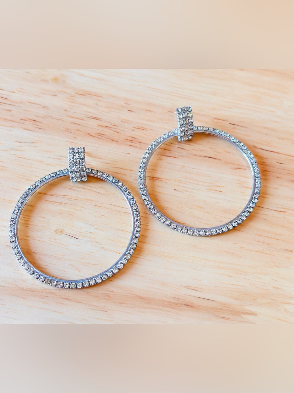 Silver tone Rhinestone Dangle Hoop Earrings